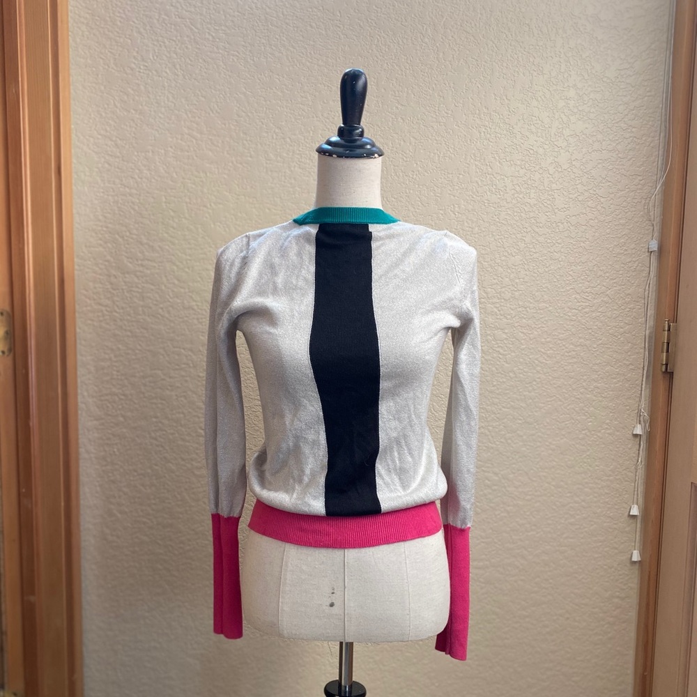 1980s style shimmer colorblock sweater